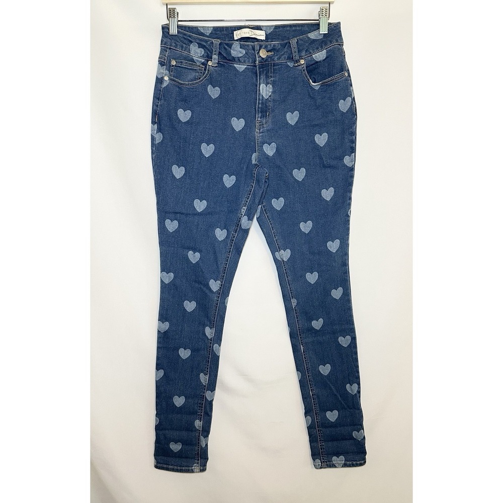Cato 1946 Blue Denim Jeans White Heart Pattern High Rise Plus‎ Women SIZE 8